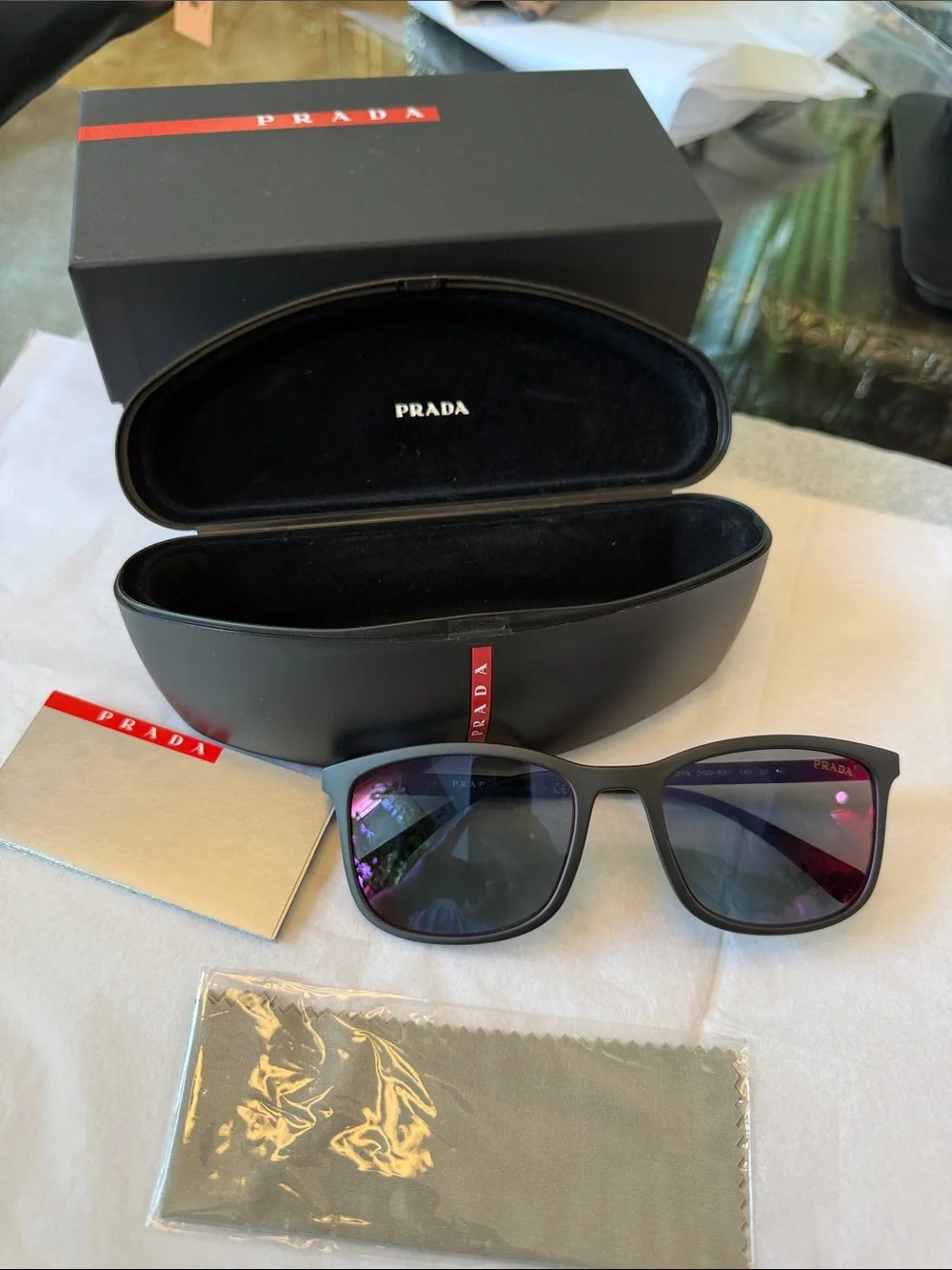 Prada SPS 01T Sunglasses Matte Black Red Mirror Lenses 56-19 140 New in Box